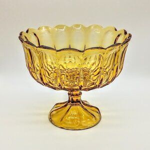 Vintage Anchor Hocking Fairfield Amber Large Glass Pedestal Compote Bowl